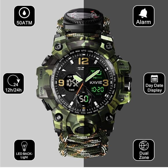 23-in-1 Survival Digital Watch Green Camo - Picture 2 of 4